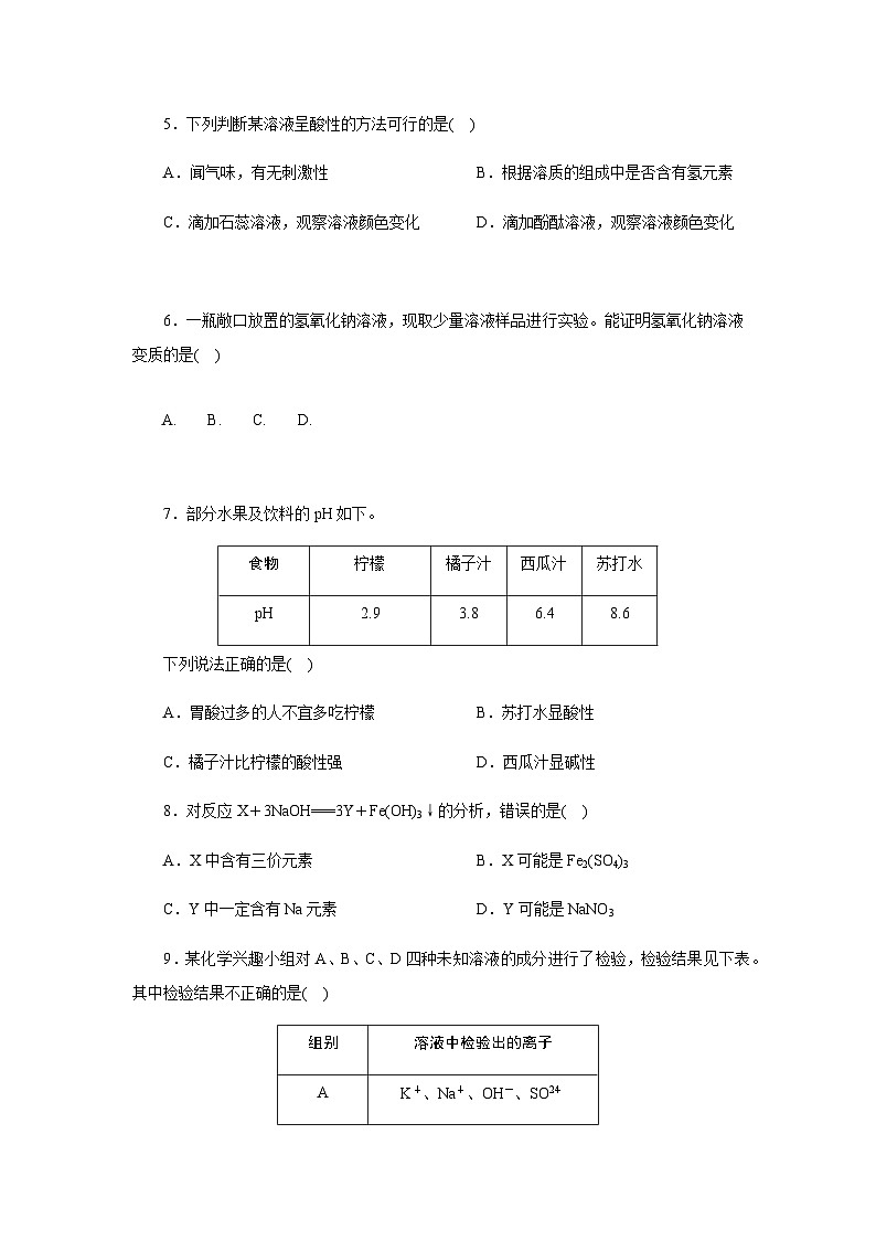 过关检测 第八单元　常见的酸、碱、盐 -  学生版第2页