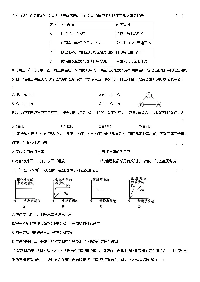 第八单元 金属和金属材料-单元复习卷--2025-2026学年九年级化学人教版（2024）下册(有答案）第2页