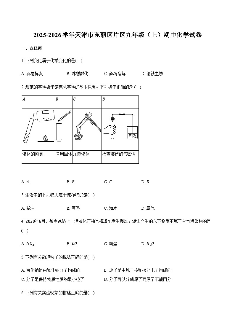 天津市东丽区片区2025-2026学年九年级（上）期中化学试卷（含答案）第1页