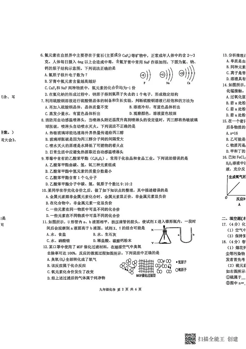 山东省滨州市沾化区2024-2025学年九年级上学期期末考试化学试题第2页
