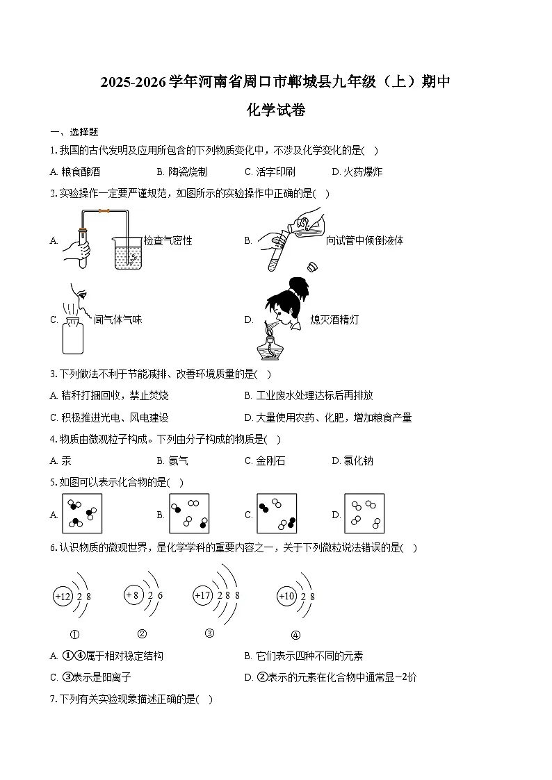 2025-2026学年河南省周口市郸城县九年级（上）期中化学试卷（含答案）第1页