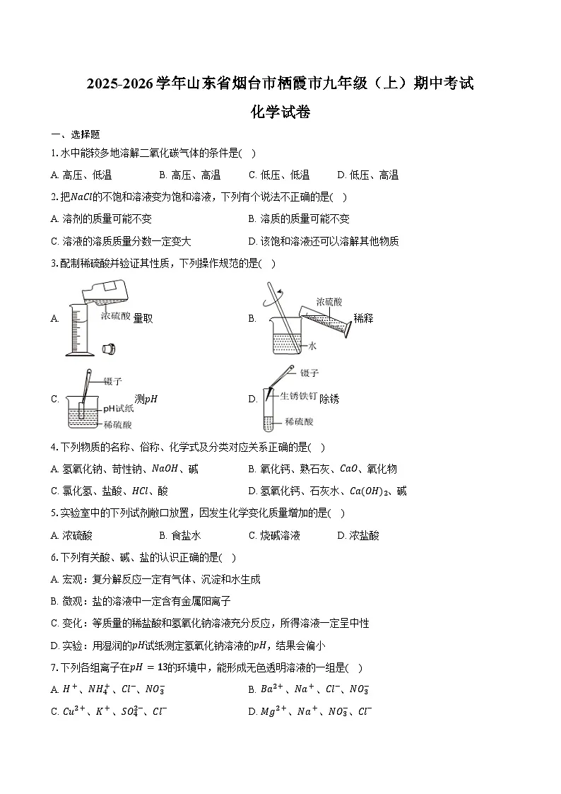 2025-2026学年山东省烟台市栖霞市九年级（上）期中化学试卷（五四学制）（含答案）第1页