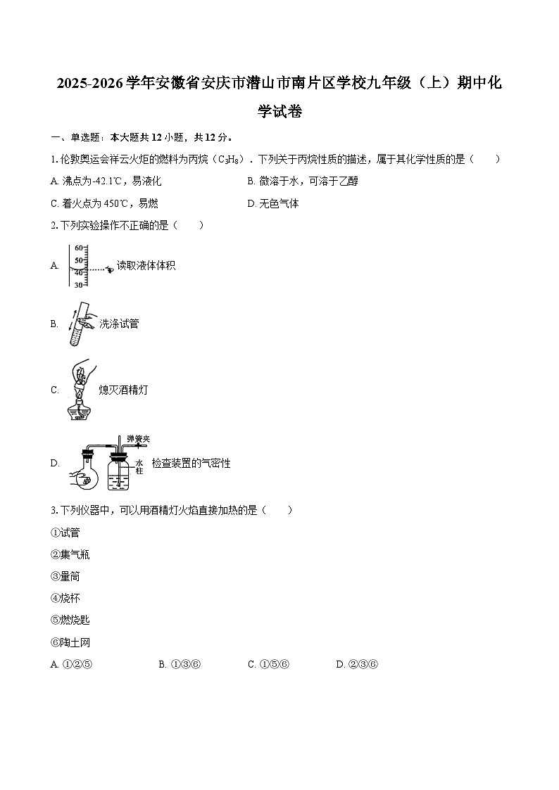 2025-2026学年安徽省安庆市潜山市南片区学校九年级（上）期中化学试卷-自定义类型第1页