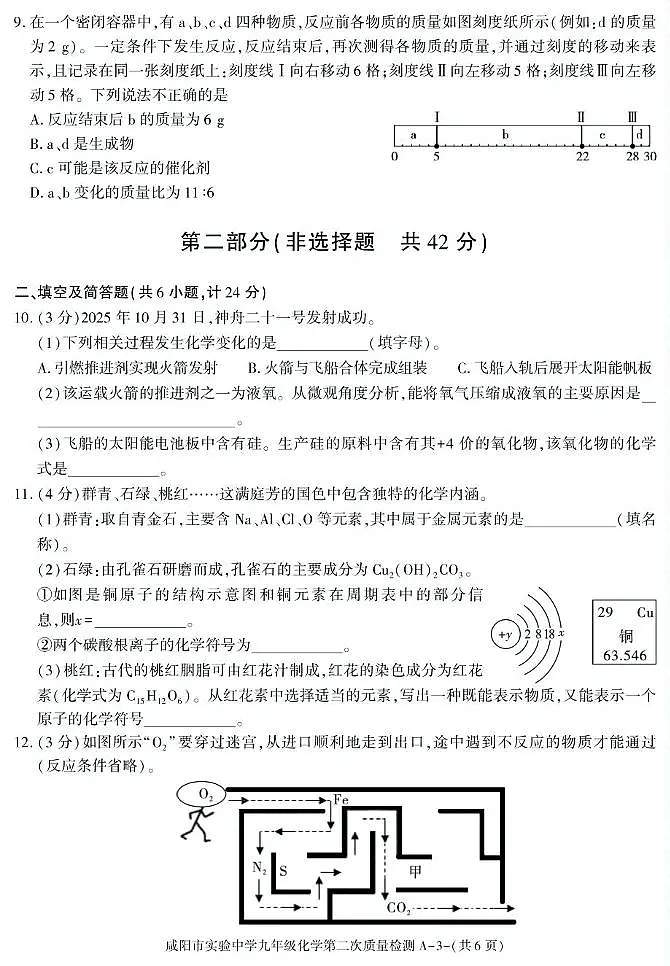 陕西省咸阳市实验中学2025-2026学年九年级上学期第二次质量检测化学试卷（月考）第3页