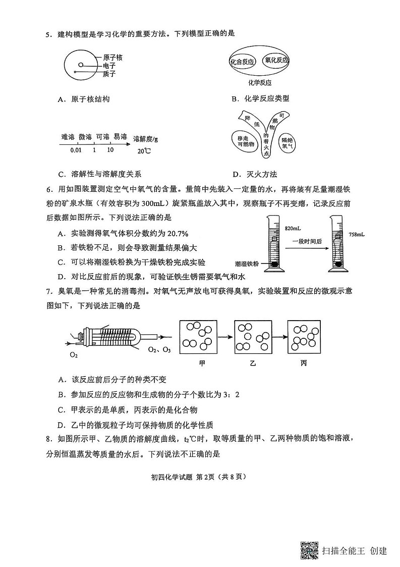 山东省威海市某校2024-2025学年九年级上学期期末考试化学试题第2页