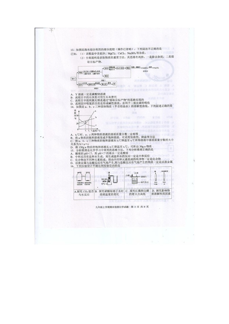 山东省泰安市新泰市2024-2025学年九年级上学期1月期末考试化学试题第3页