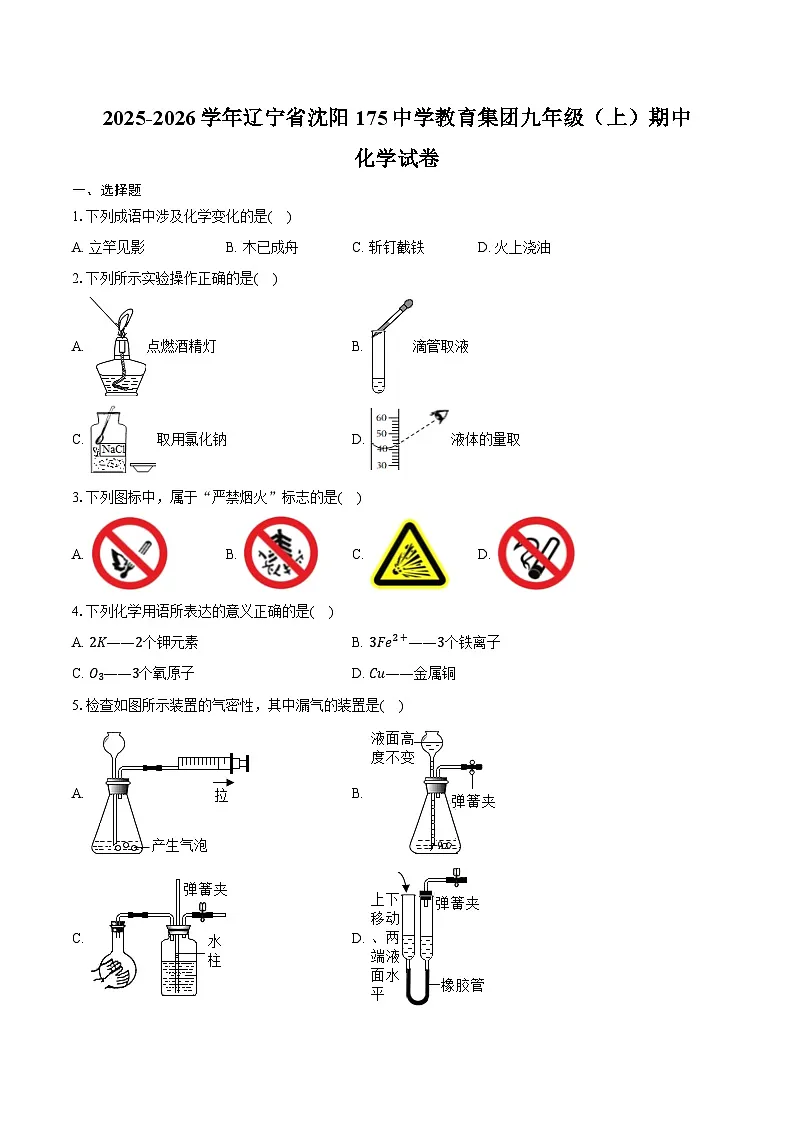 2025-2026学年辽宁省沈阳175中学教育集团九年级（上）期中化学试卷（含答案）第1页