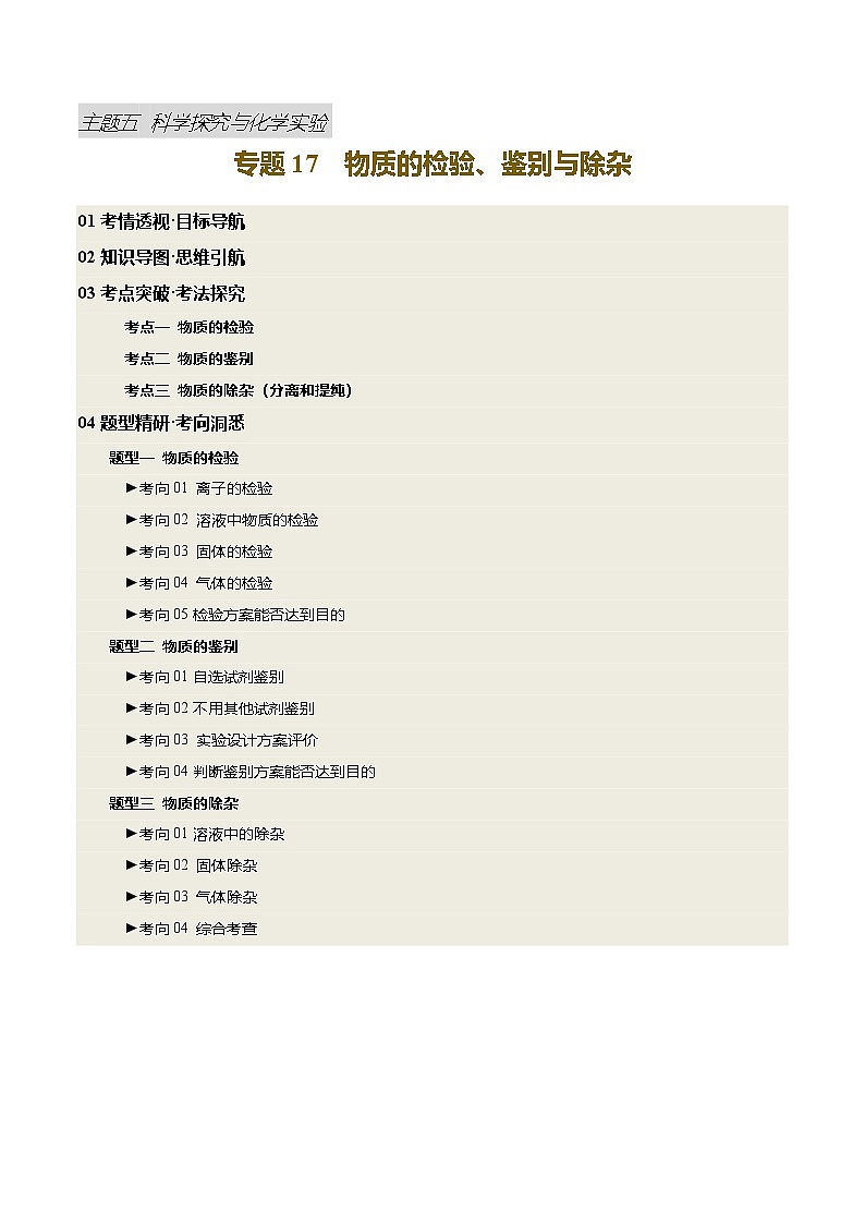 专题17 物质的检验、鉴别和除杂（讲义）（解析版）第1页