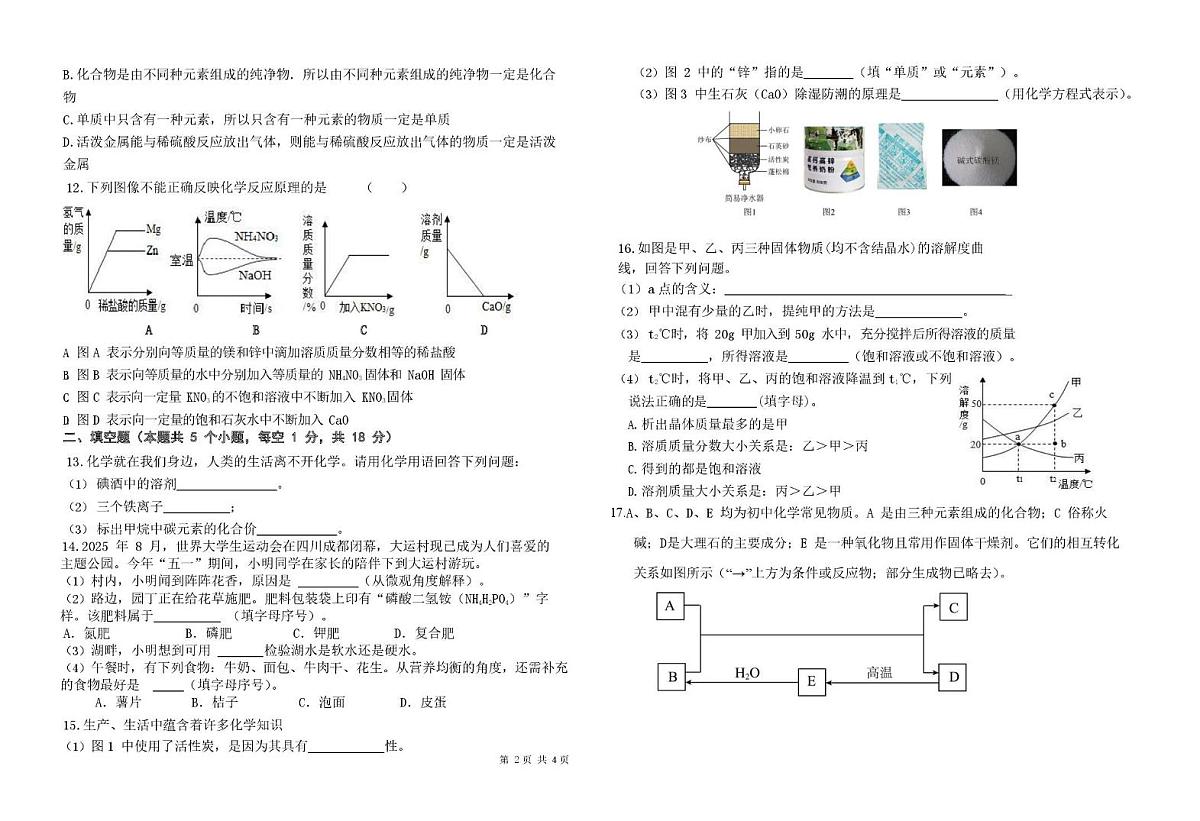 黑龙江省绥化市海伦市第十中学2025-2026学年九年级上学期12月月考化学试题（月考）第2页