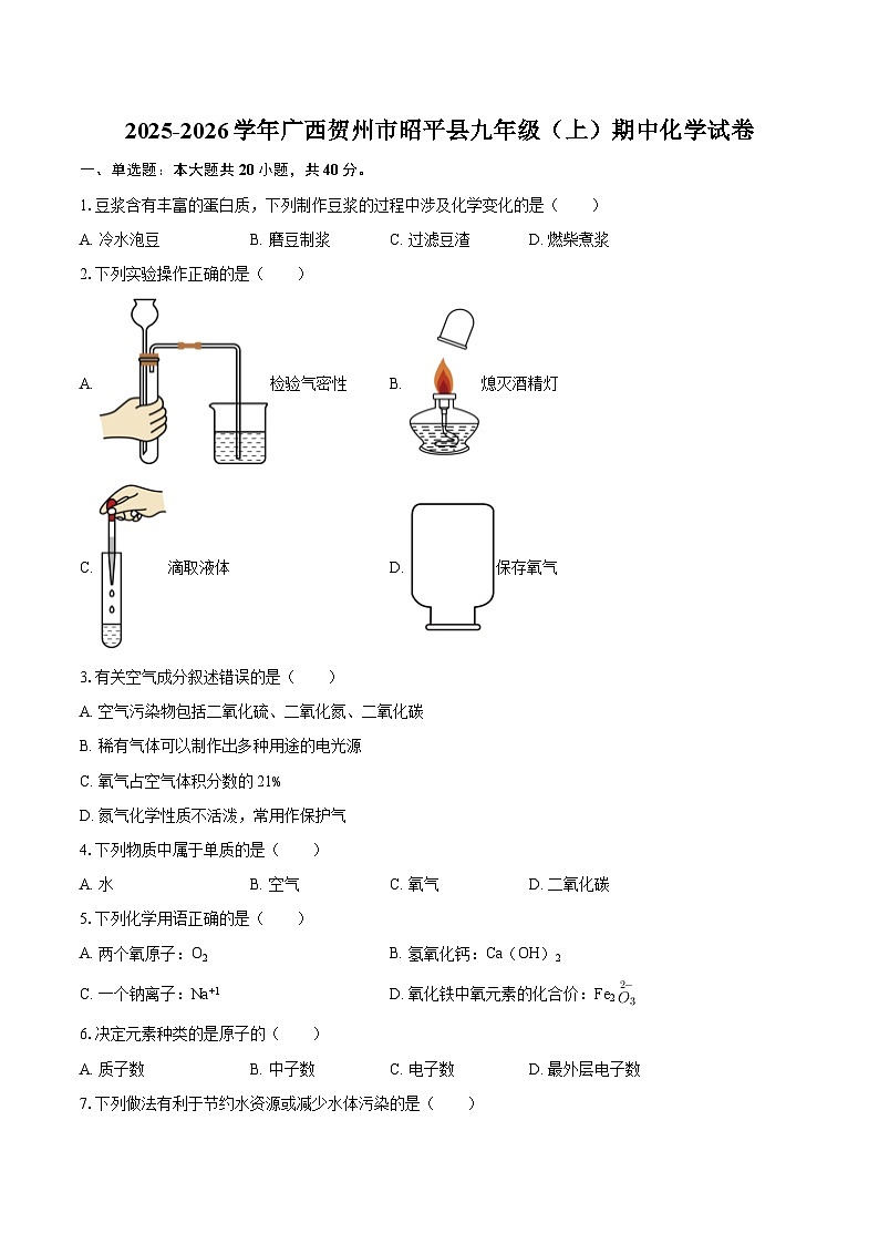 2025-2026学年广西贺州市昭平县九年级（上）期中化学试卷-自定义类型第1页
