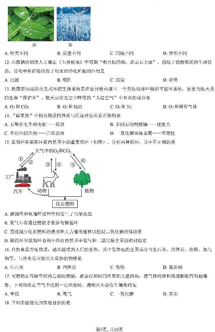 （化学）山西大学附属中学2024~2025学年第一学期初三年级12月巩固化学试题第3页