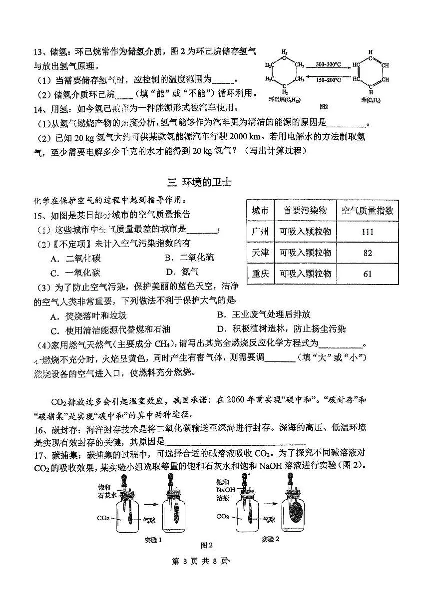 上海市民办南模中学2025-2026学年九年级上学期12月月考化学试卷（月考）第3页
