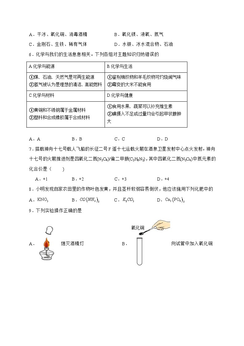 广东省2025年初中学业水平考试中考化学总复习（一）-含答案第2页