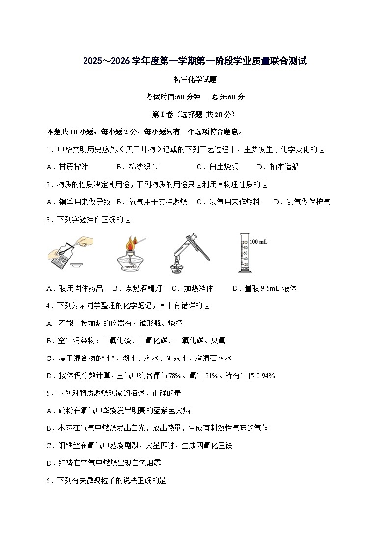 江苏省南通市海安市十三校2026届九年级上册10月月考化学试题-附答案第1页