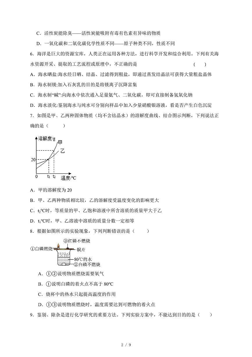 广东省深圳市2025年初中学业水平考试化学综合评估试卷（十一）（含答案）第2页