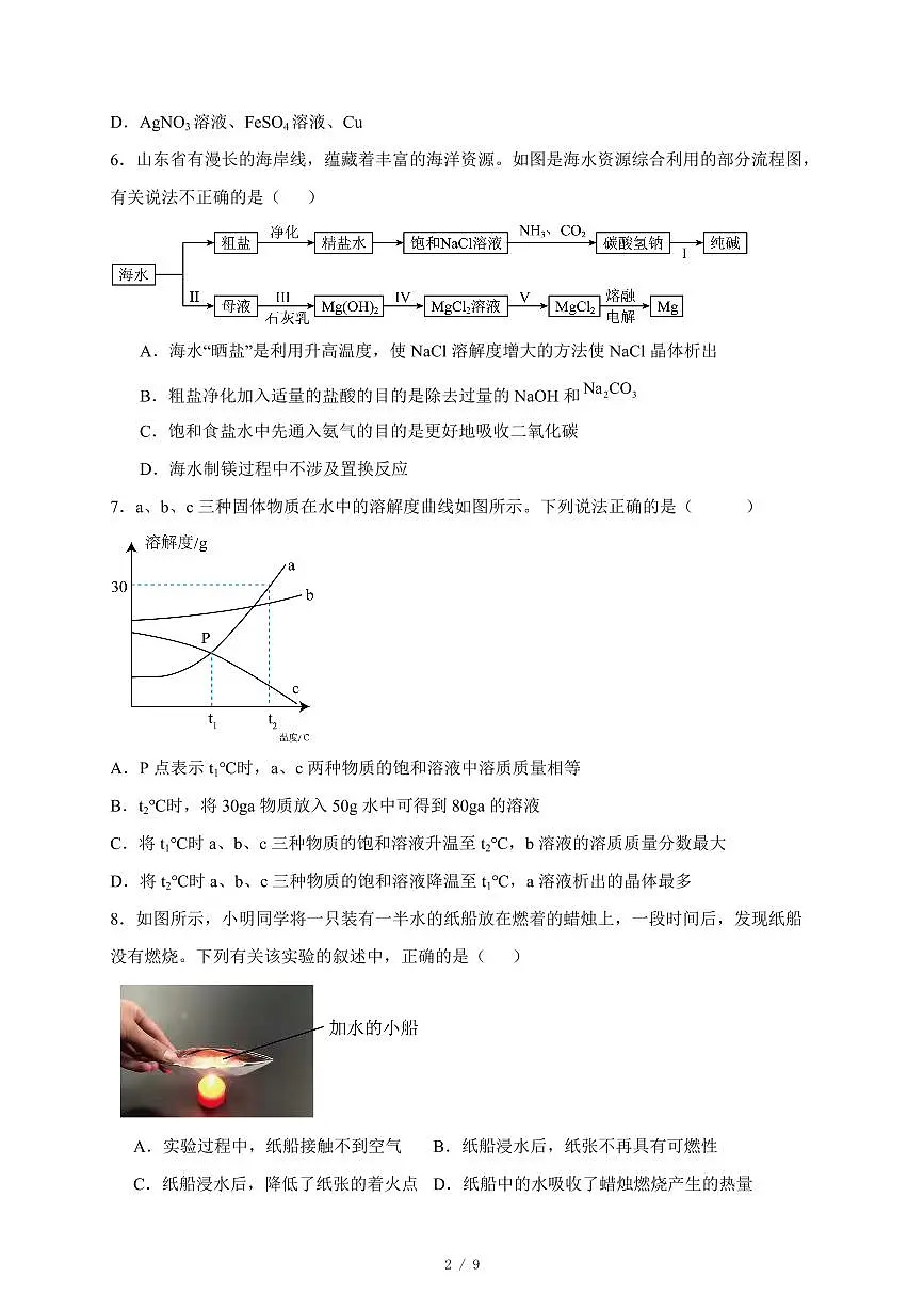 广东省深圳市2025年初中学业水平考试化学综合评估试卷（十四）（含答案）第2页