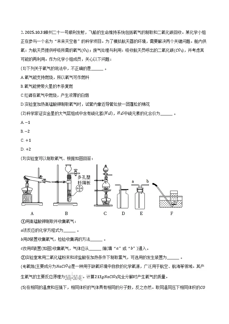 2025-2026学年上海市浦东新区民办进德外国语中学九年级（上）期中化学试卷（含答案）第2页