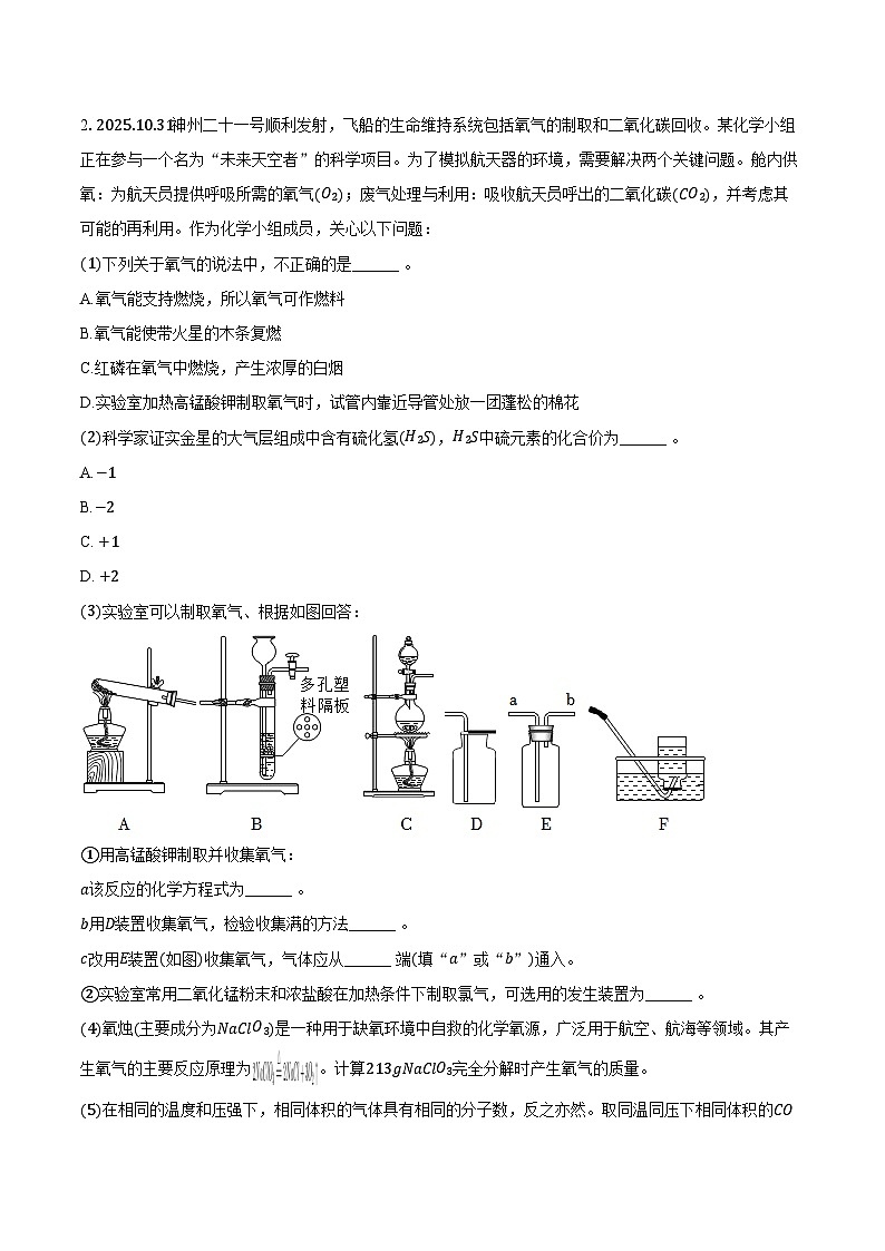 2025-2026学年上海市浦东新区民办进德外国语中学九年级（上）期中化学试卷（含答案）第2页