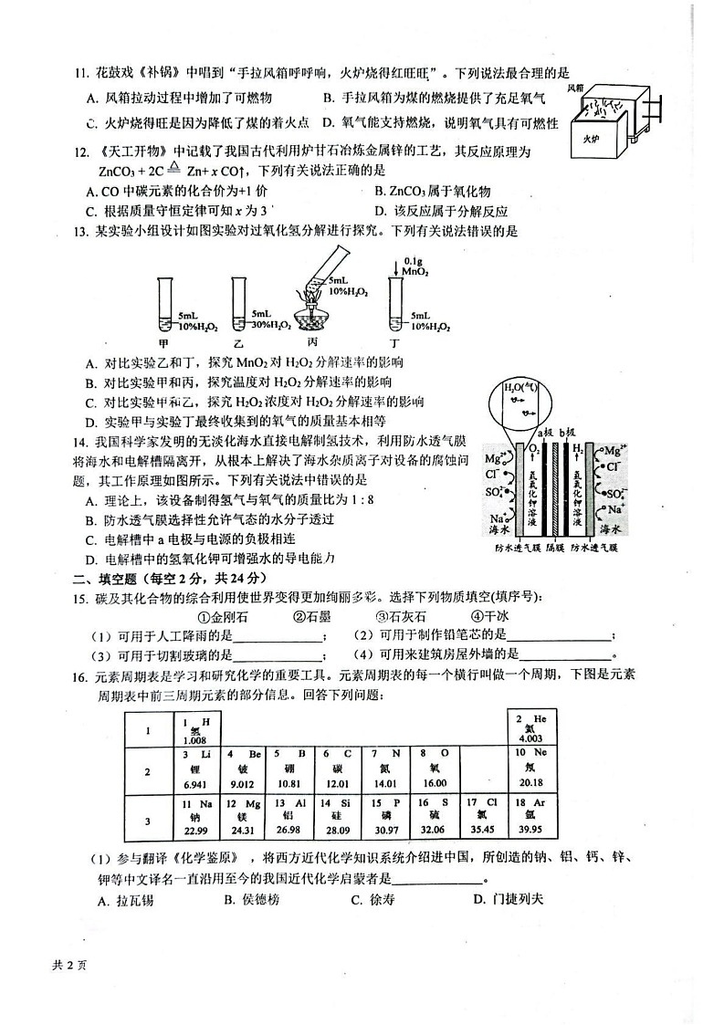 海南省省直辖县级行政单位琼中黎族苗族自治县2024-2025学年九年级上学期1月期末考试化学试题第2页