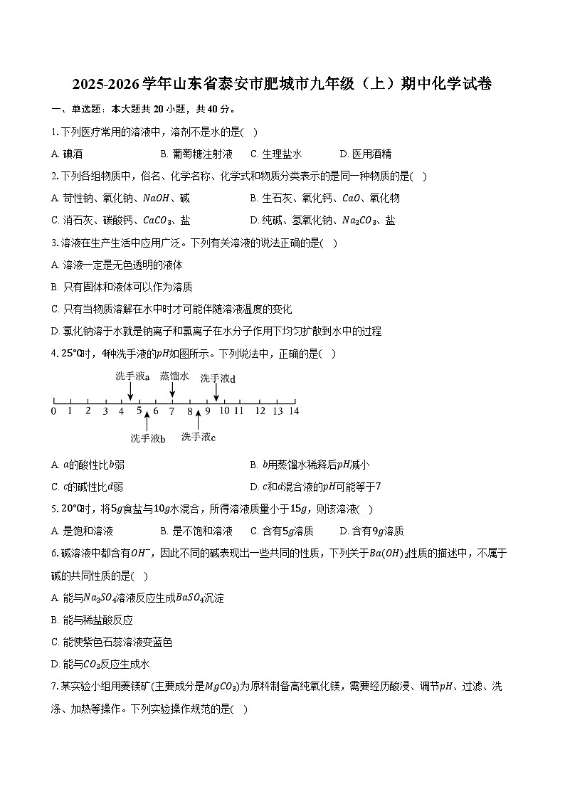 2025-2026学年山东省泰安市肥城市九年级（上）期中化学试卷（含答案）第1页