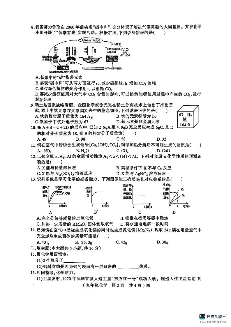 河南省驻马店市西平县2024-2025学年九年级上学期期末考试化学试卷第2页