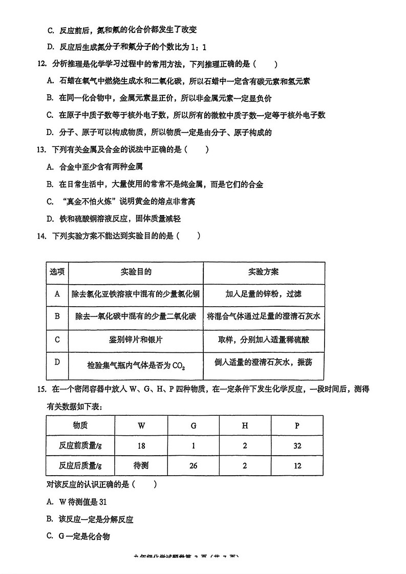 湖南省衡阳市八中教育集团成章实验中学联考2024—2025学年九年级上学期期末考试化学试题第3页