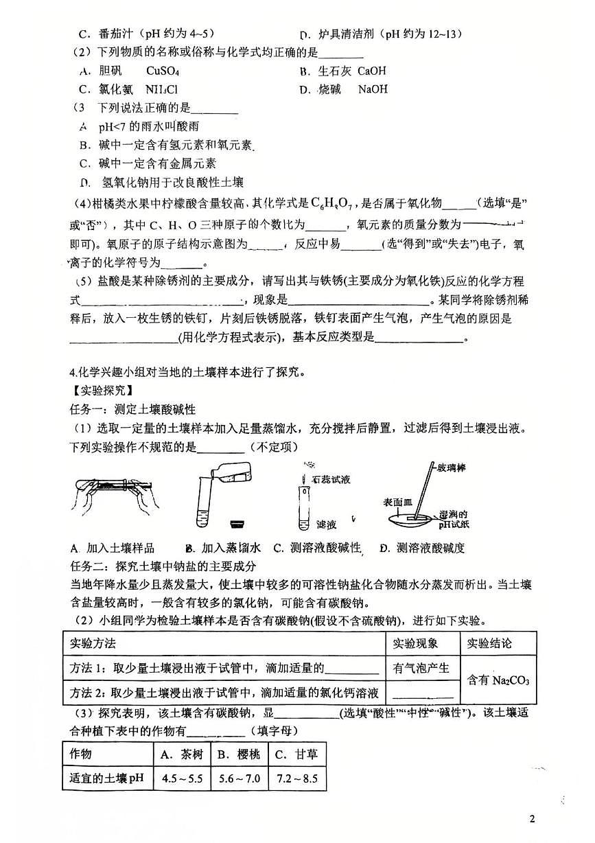 上海市民办南模中学2025-2026学年九年级上学期11月期中考试化学试卷第2页