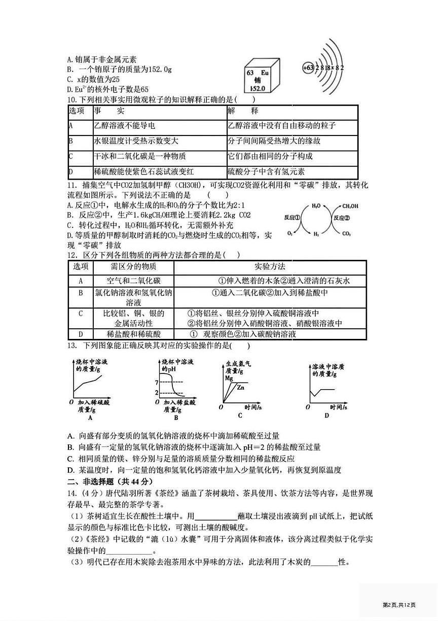 黑龙江省哈尔滨市第六十九中学2025-2026学年九年级上学期11月25日周测化学试卷（月考）第2页