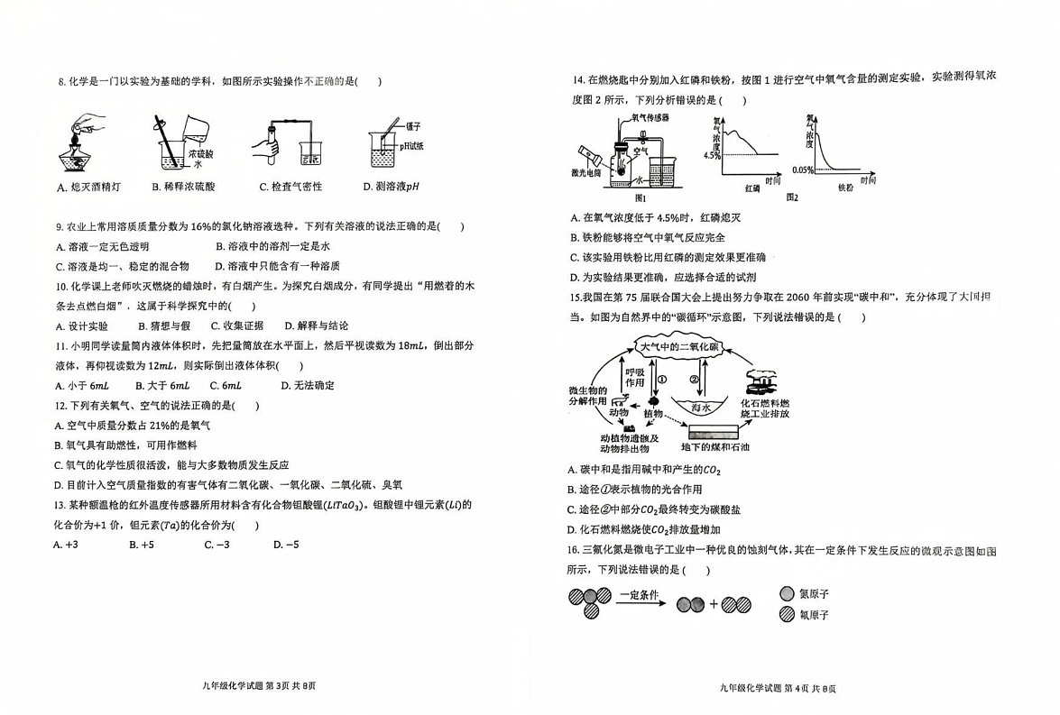 山东省滨州市博兴县2024-2025学年九年级上学期1月期末化学试题第2页