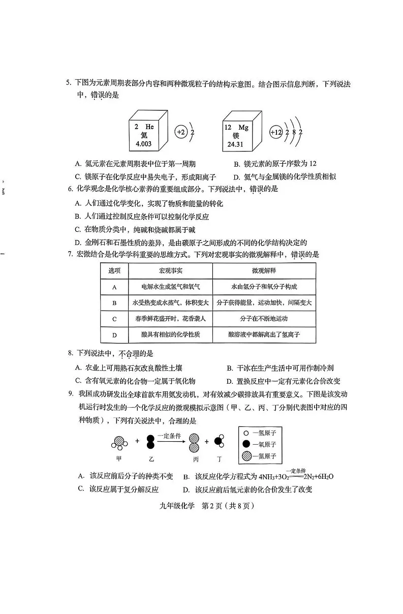 山东省济南市槐荫区2024-2025学年九年级上学期期末考试化学试题第2页