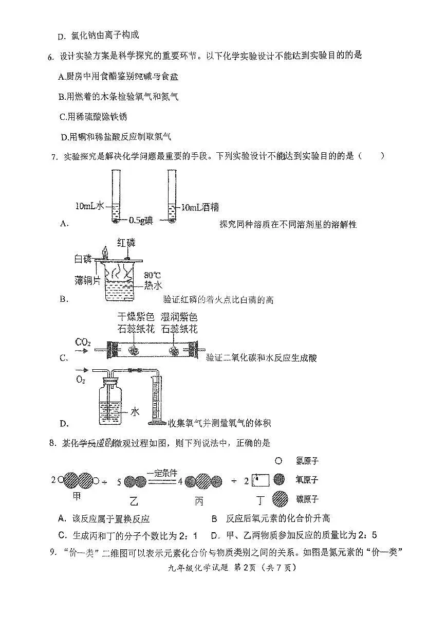2025年济南市槐荫区十二中初三化学上学期12月份月考试题（无答案）第2页