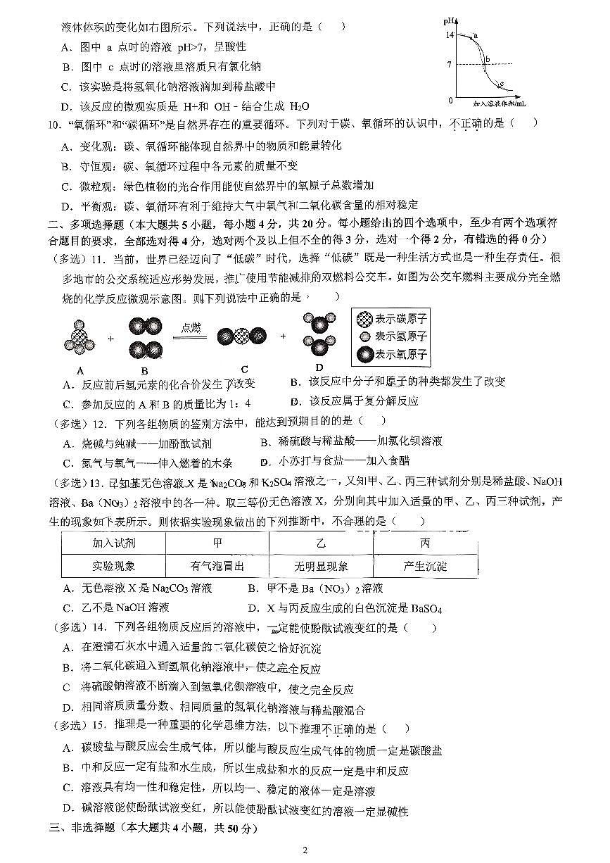 山东省济南市槐荫区泉新学校2025-2026学年九年级上学期12月月考化学试题（无答案）第2页
