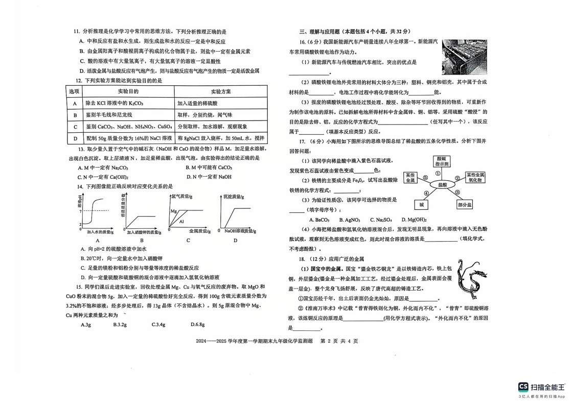 山东省烟台经济技术开发区2024-2025学年九年级上学期期末化学试卷第2页