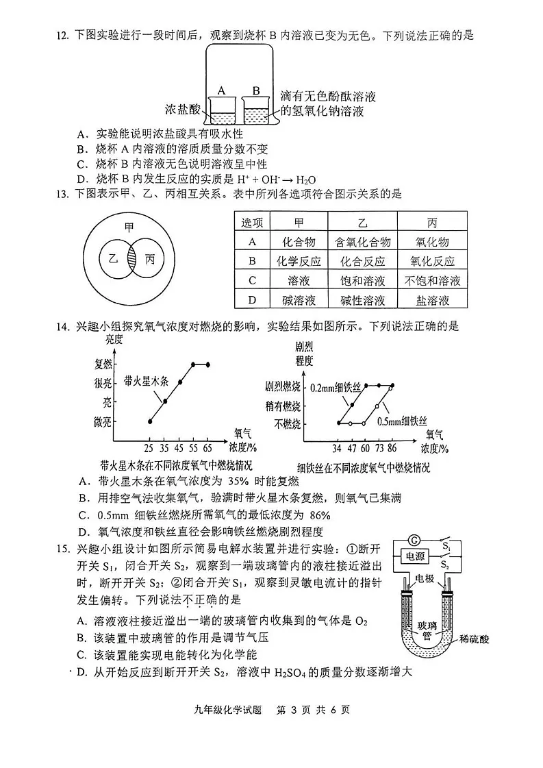 山东省枣庄市市中区2024-2025学年九年级上学期1月期末考试化学试题第3页