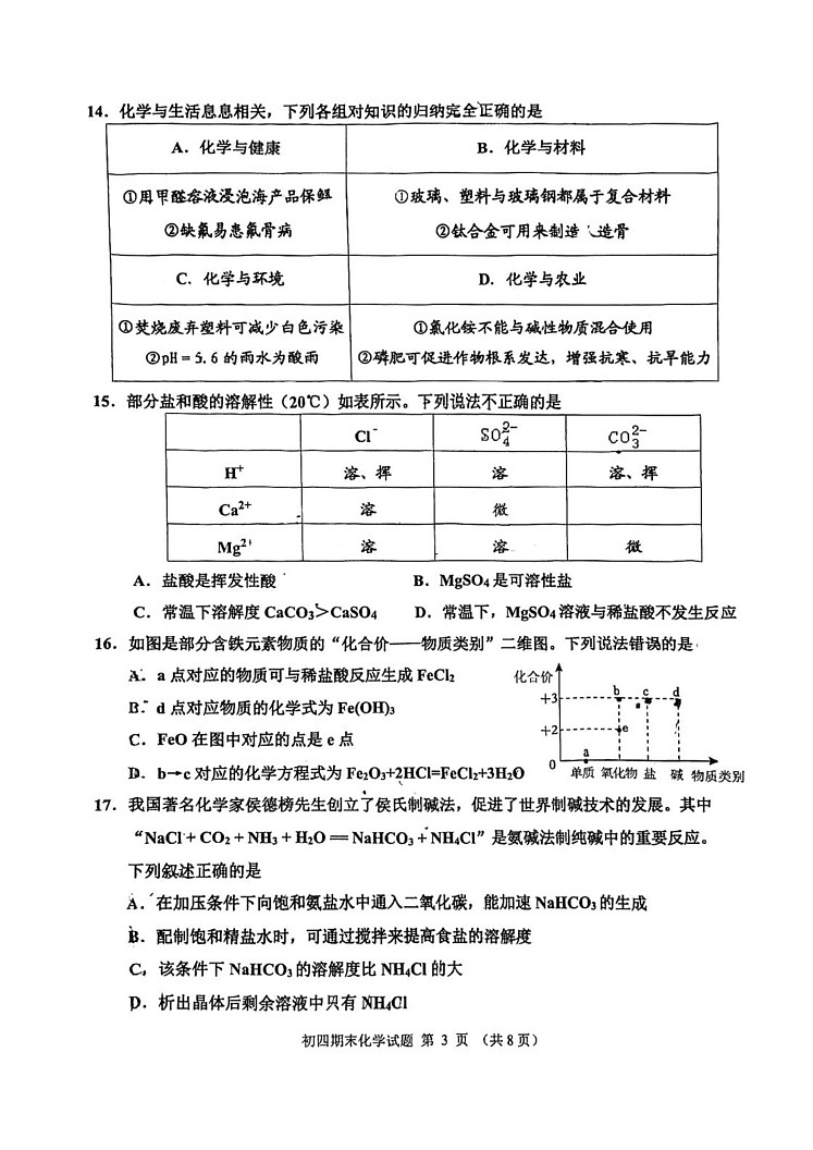 山东省淄博市张店区2024-2025学年九年级上学期期末考试化学试题第3页