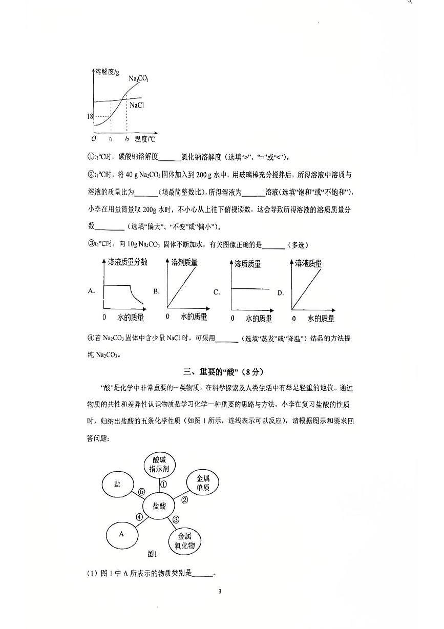 上海市市西初级中学2025-2026学年九年级上学期12月阶段练习化学试卷第3页