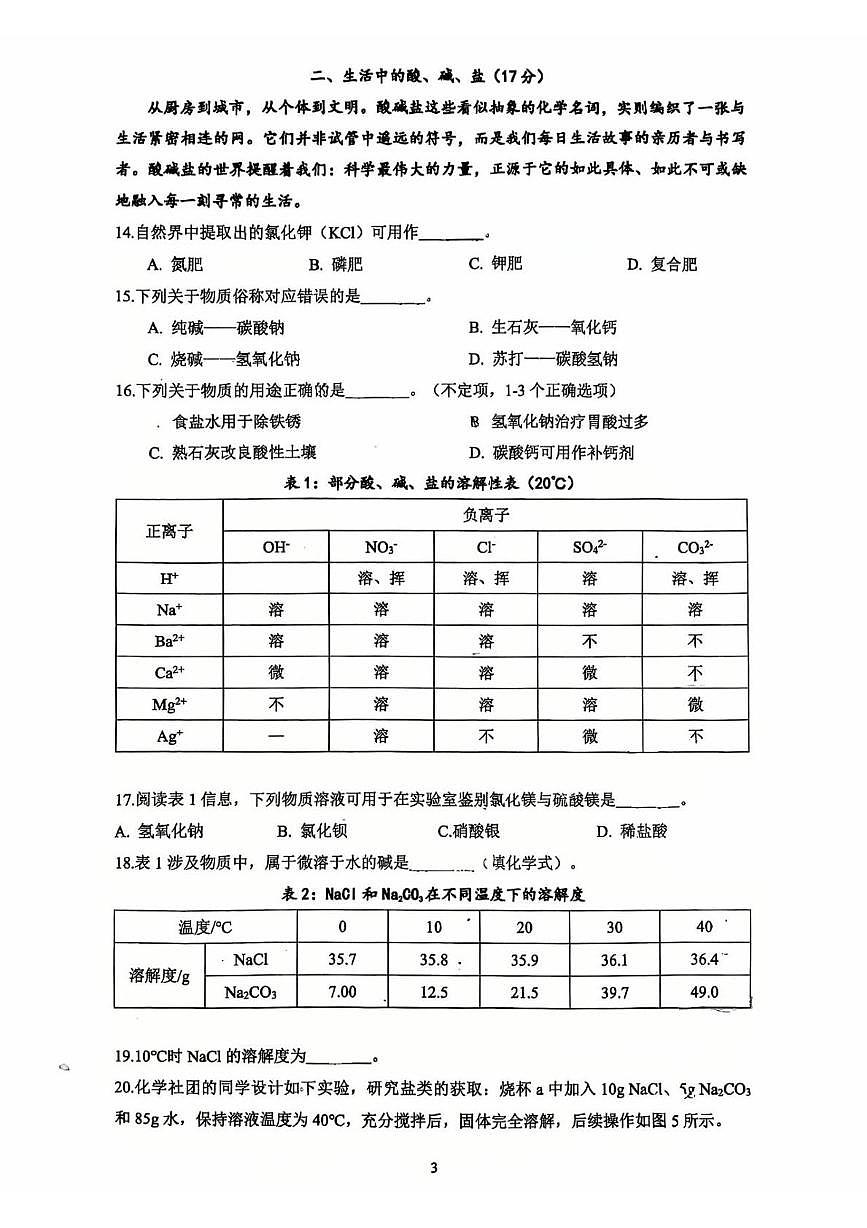 上海市民办兰生中学2025-2026学年九年级上学期12月月考化学试卷第3页