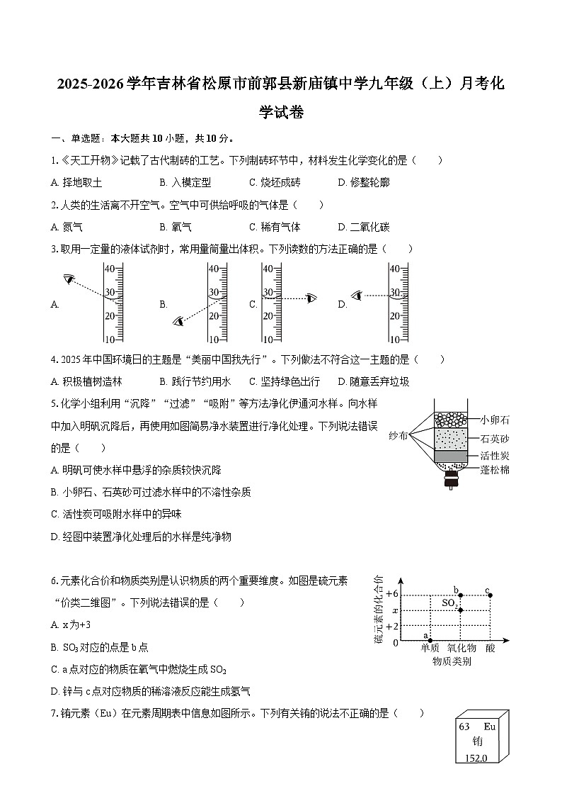 2025-2026学年吉林省松原市前郭县新庙镇中学九年级（上）月考化学试卷-自定义类型第1页