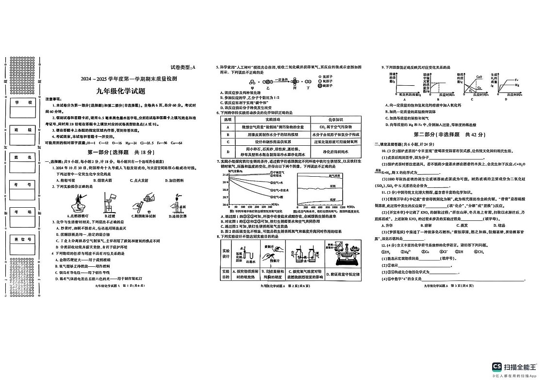 陕西省咸阳市2024-2025学年九年级上学期1月期末化学试题第1页