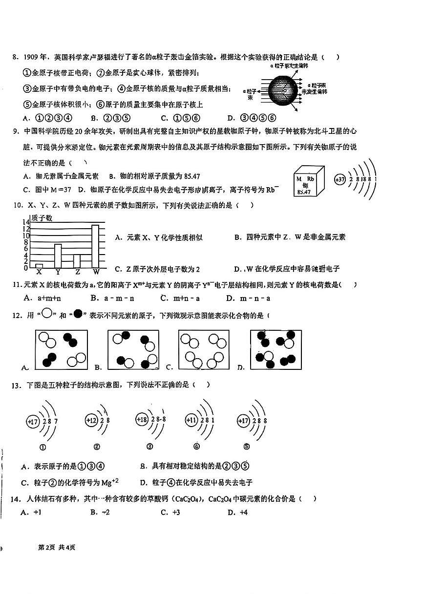 山东省济宁市实验初中2025-2026学年九年级上学期第三月考化学试卷第2页