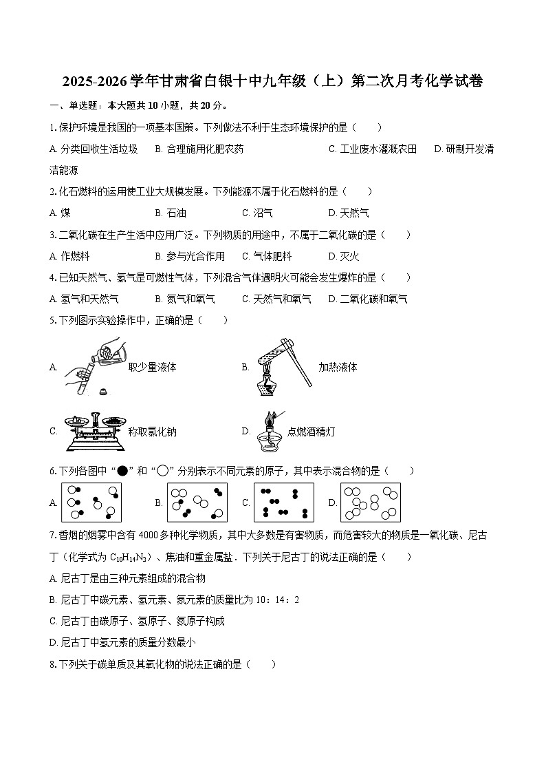 2025-2026学年甘肃省白银十中九年级（上）第二次月考化学试卷-自定义类型第1页