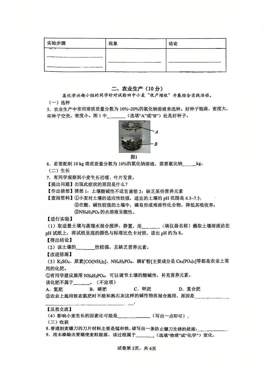 上海理工大学附属初级中学2025-2026学年九年级上学期12月月考化学试卷第2页