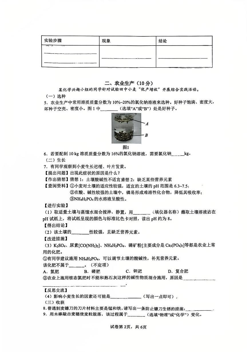 上海理工大学附属初级中学2025-2026学年九年级上学期12月月考化学试卷第2页