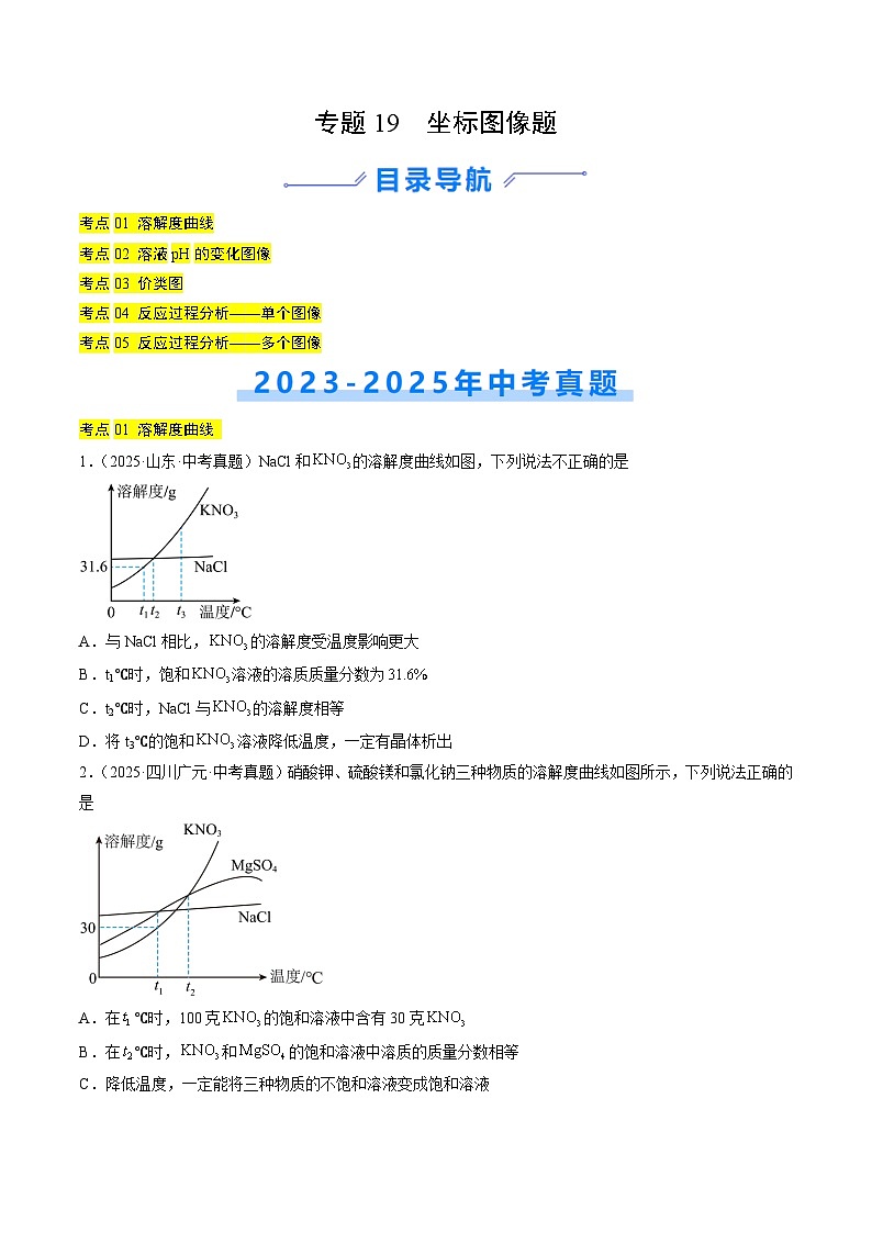 专题19 坐标图像题（原卷版）第1页