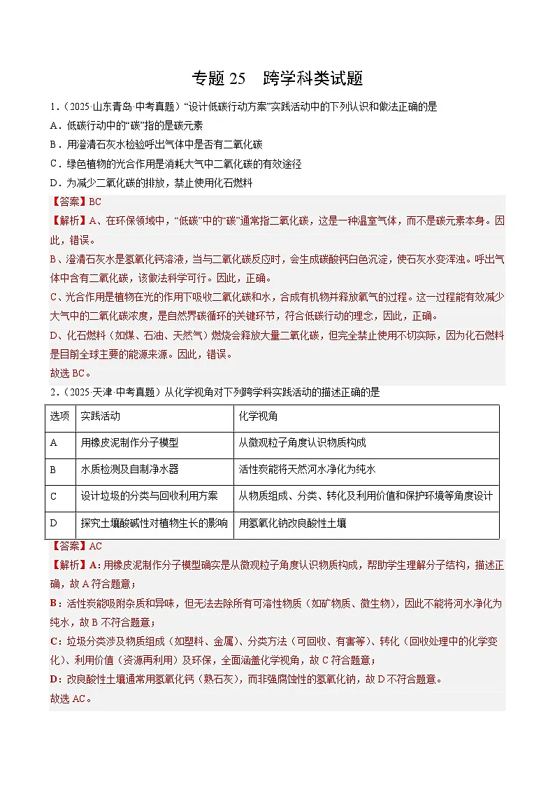 专题25 跨学科类试题（解析版）第1页