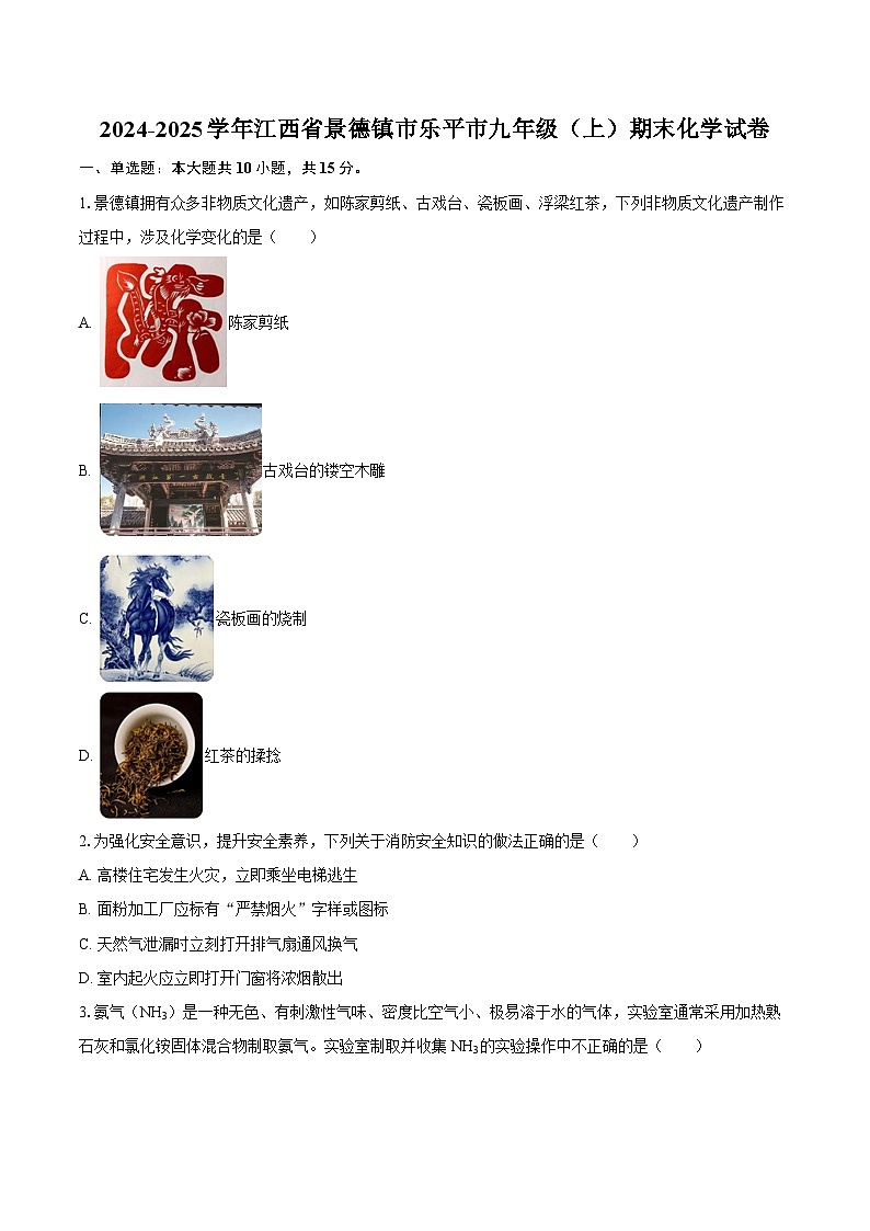 2024-2025学年江西省景德镇市乐平市九年级（上）期末化学试卷-自定义类型第1页