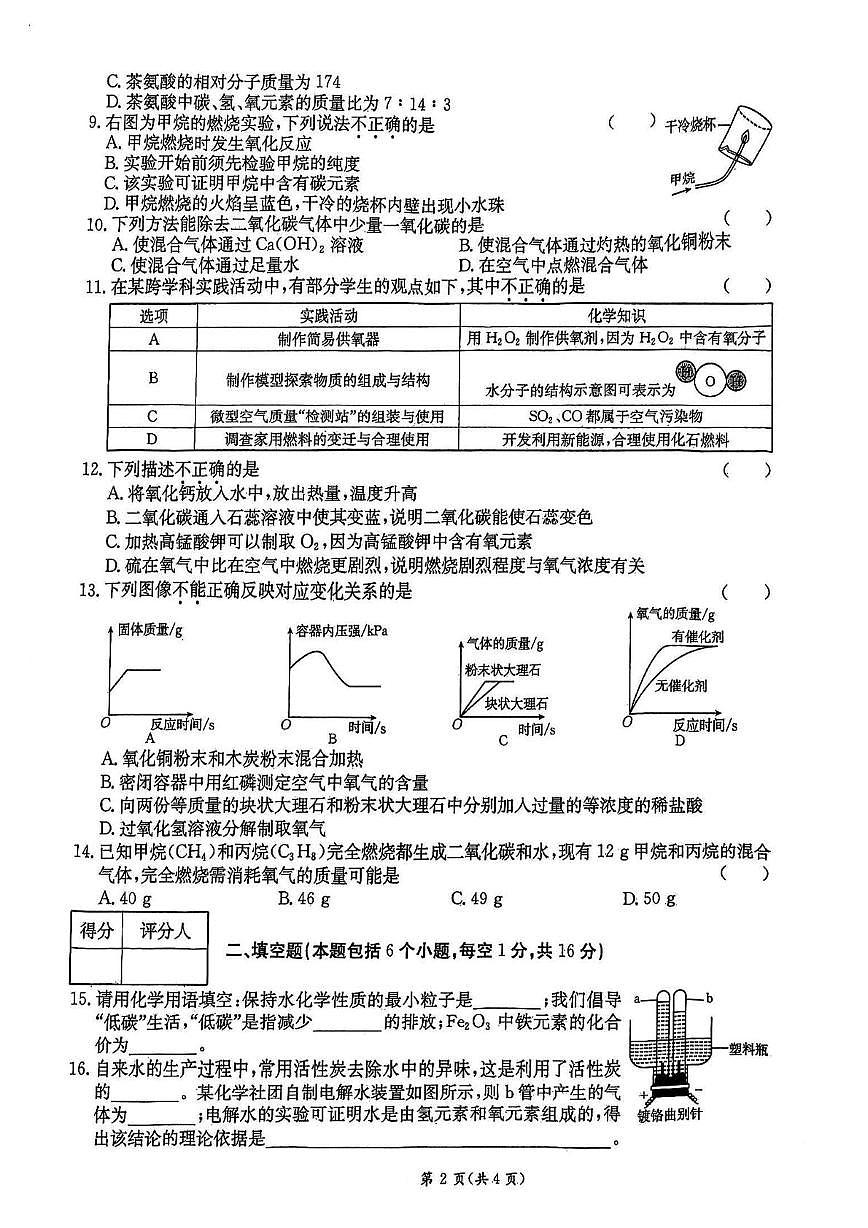 河南省洛阳市汝阳县2025-2026学年九年级上学期十二月份综合素养评估三化学试卷第2页