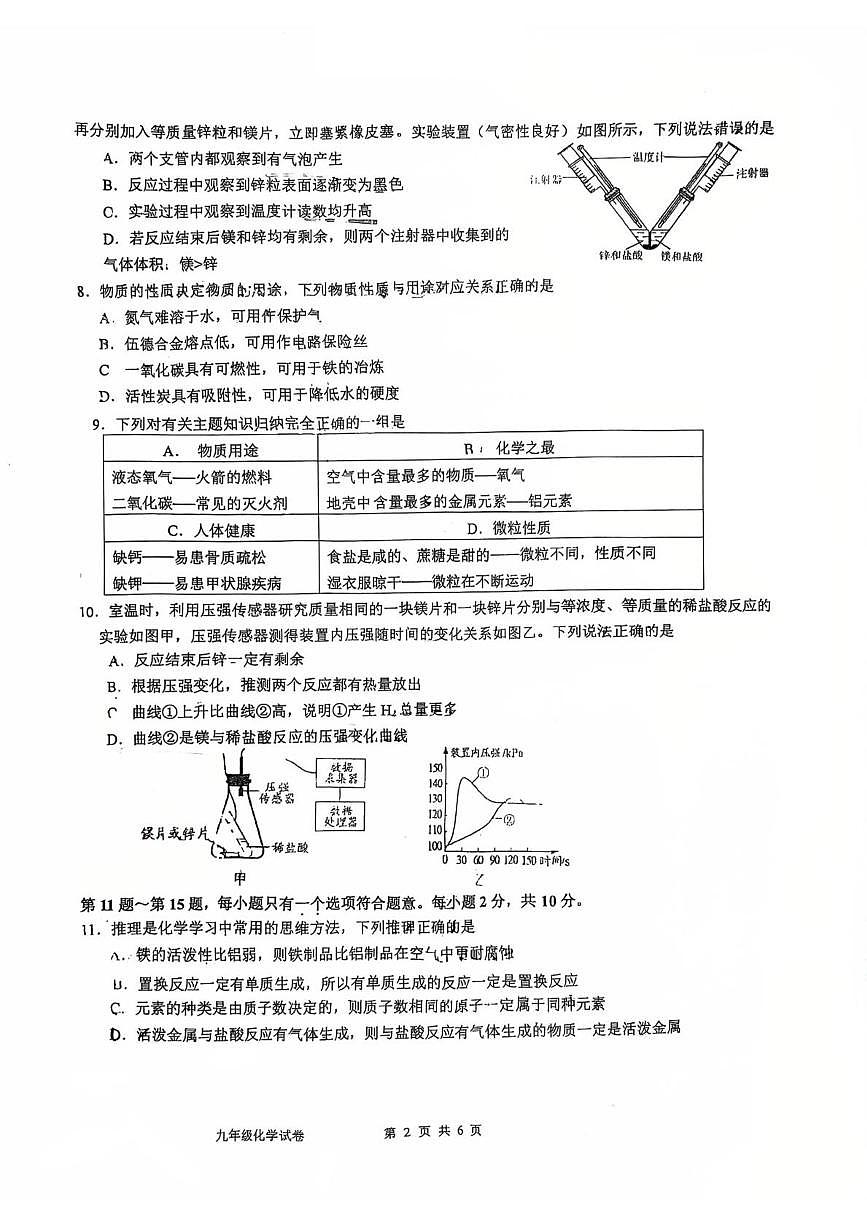 江苏省泰州市海陵区五校联考2025-2026学年九年级上学期第二次月考化学试卷第2页