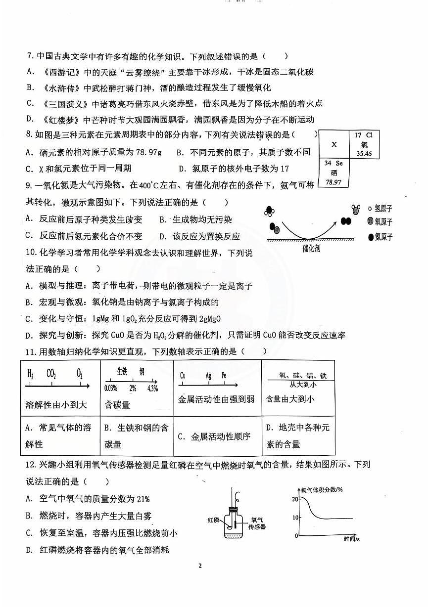山东省德州市第九中学2025-2026学年九年级上学期第二次月考化学试题第2页