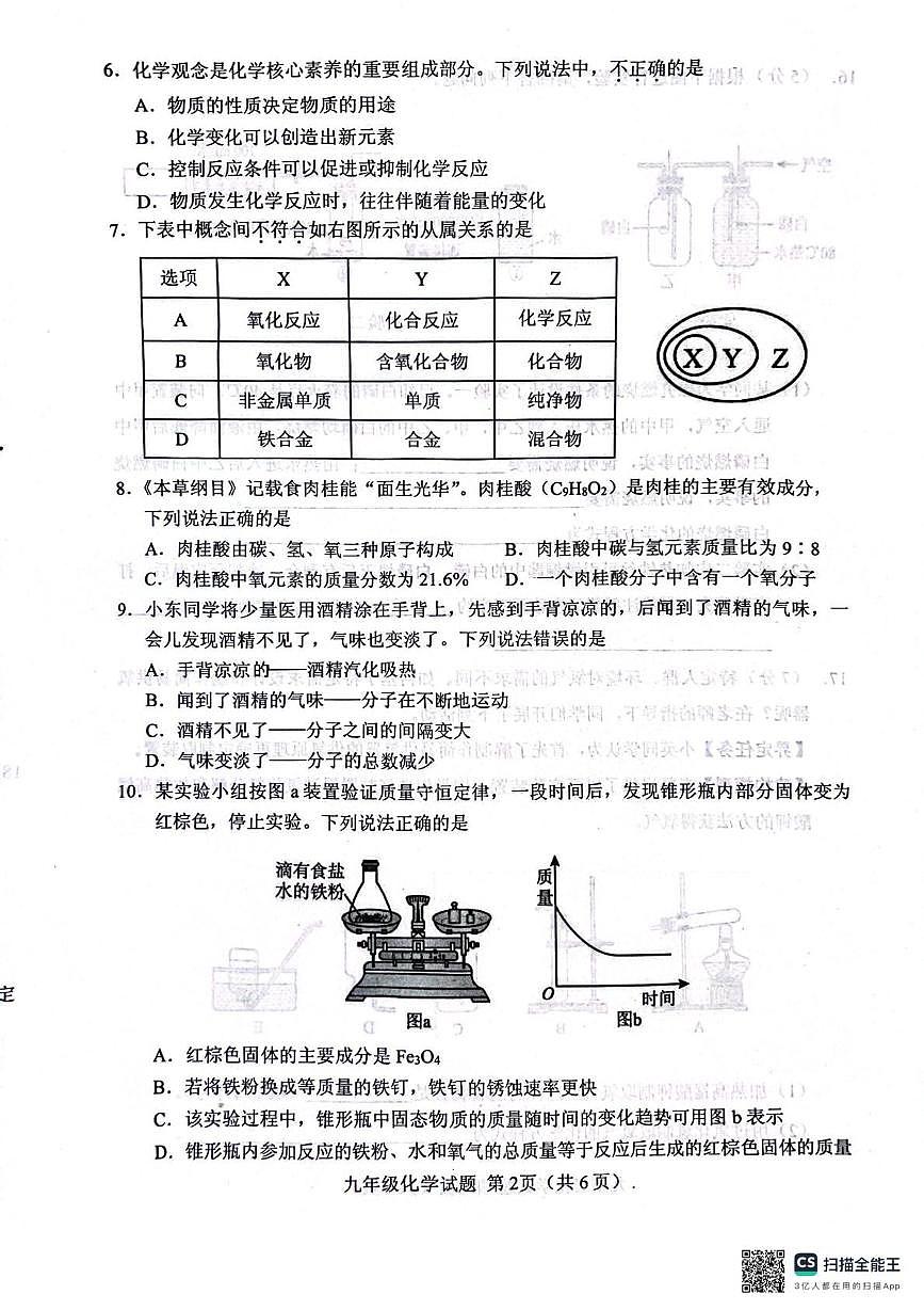 河北省石家庄市2024-2025学年九年级上学期期末学业质量检测化学试题第2页